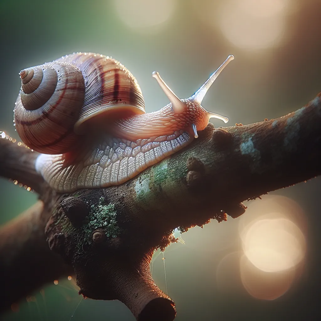 a close up of a snail on a tree branch