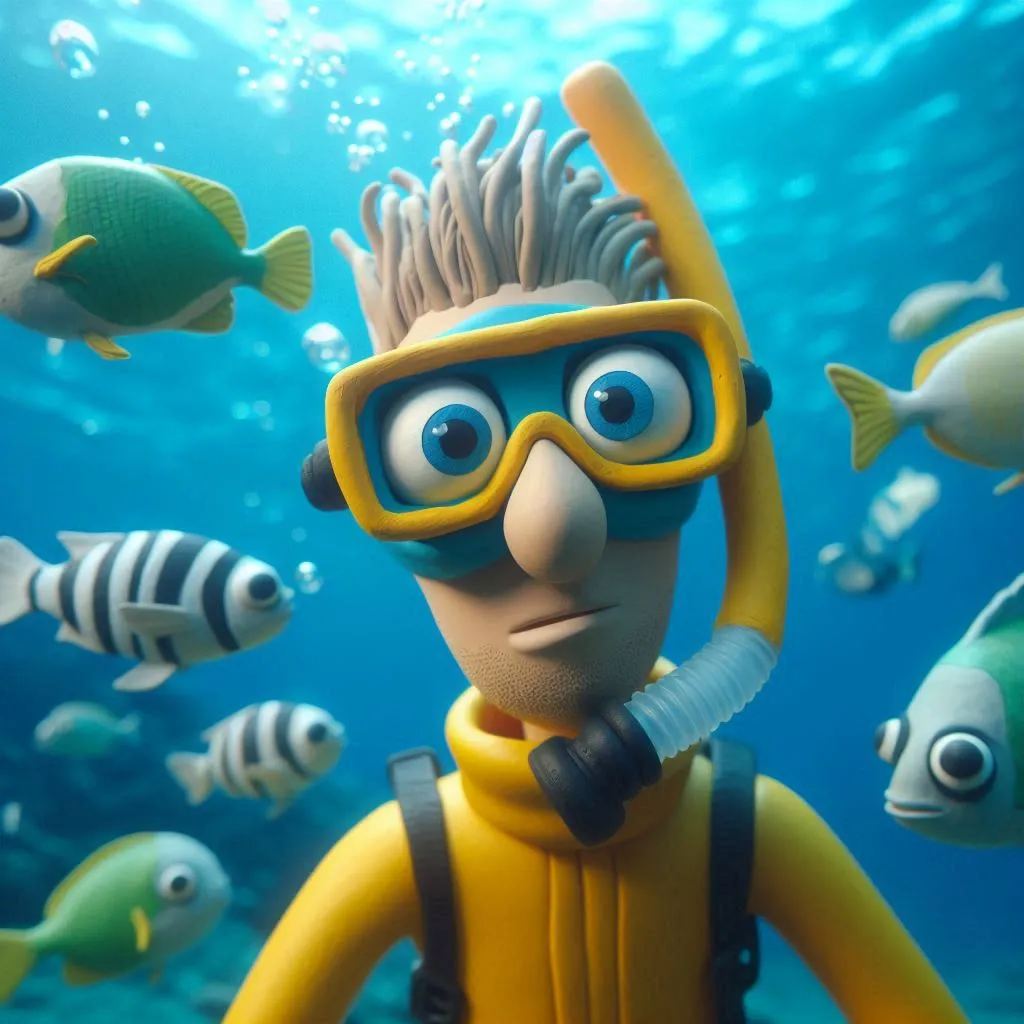 a cartoon character wearing a diving mask and goggles