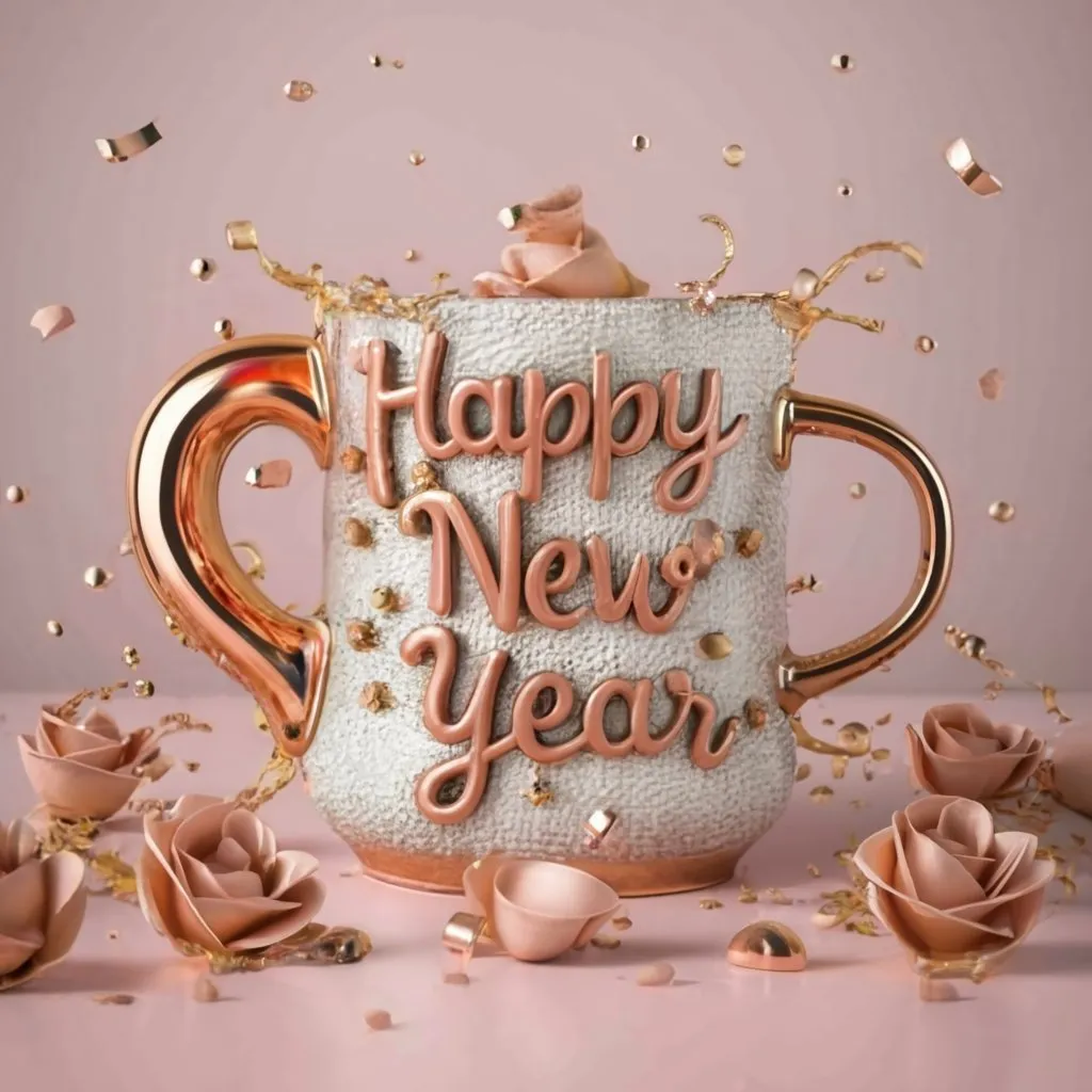 a coffee mug with the words happy new year on it