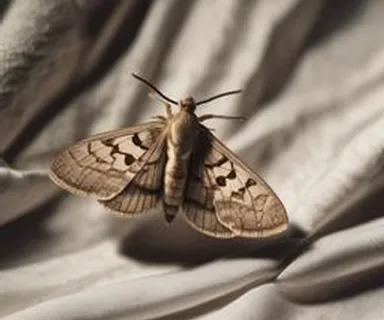 a moth sitting on top of a white sheet