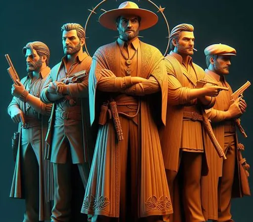 a group of statues of men with guns