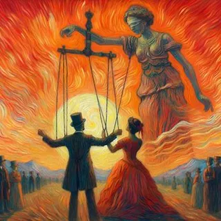 a painting of a man and woman holding a cross