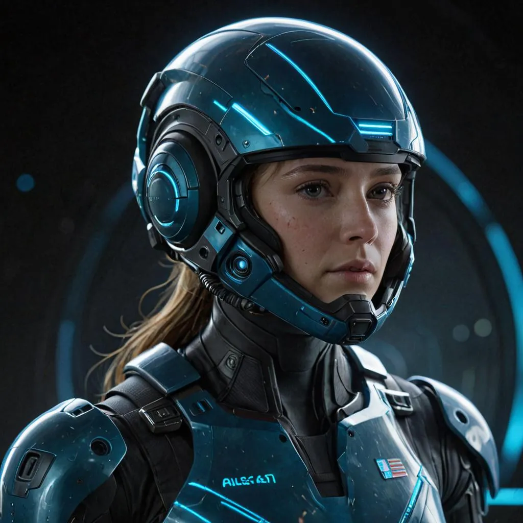 a woman in a futuristic suit and helmet