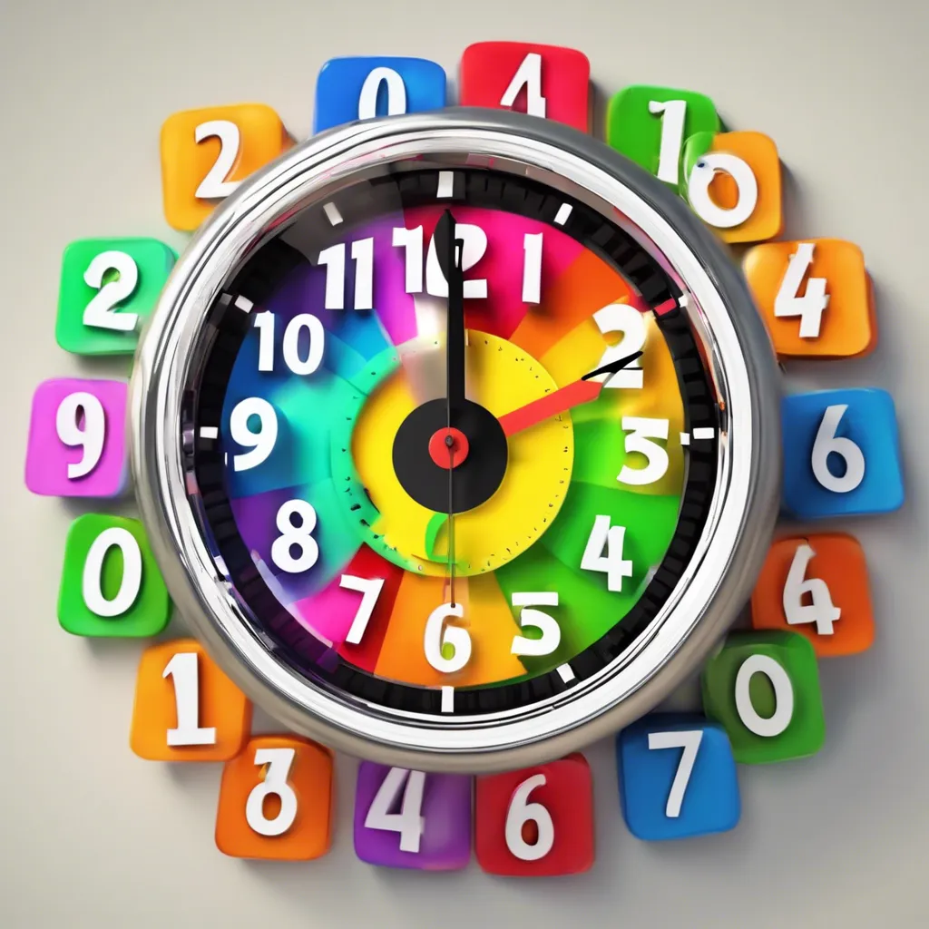 a colorful clock with numbers on it on a wall