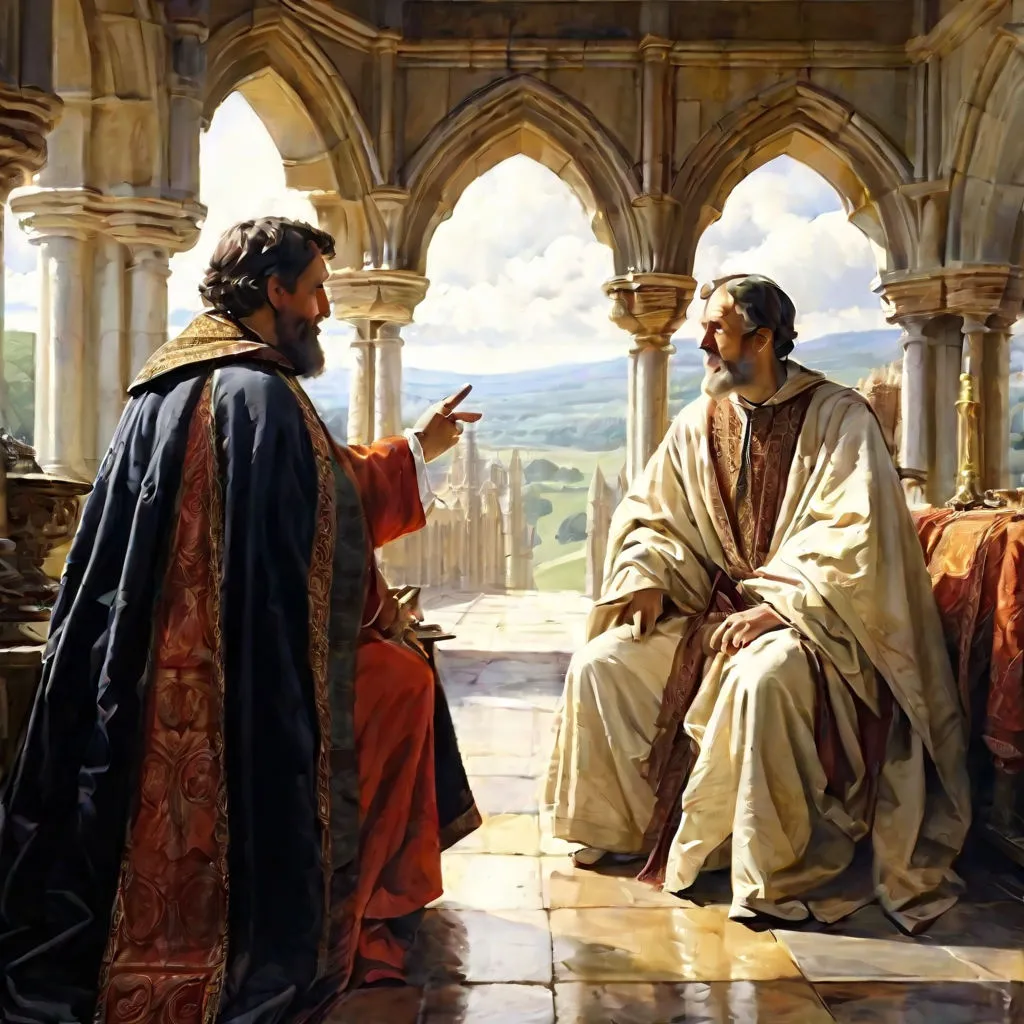 a painting of jesus talking to another man