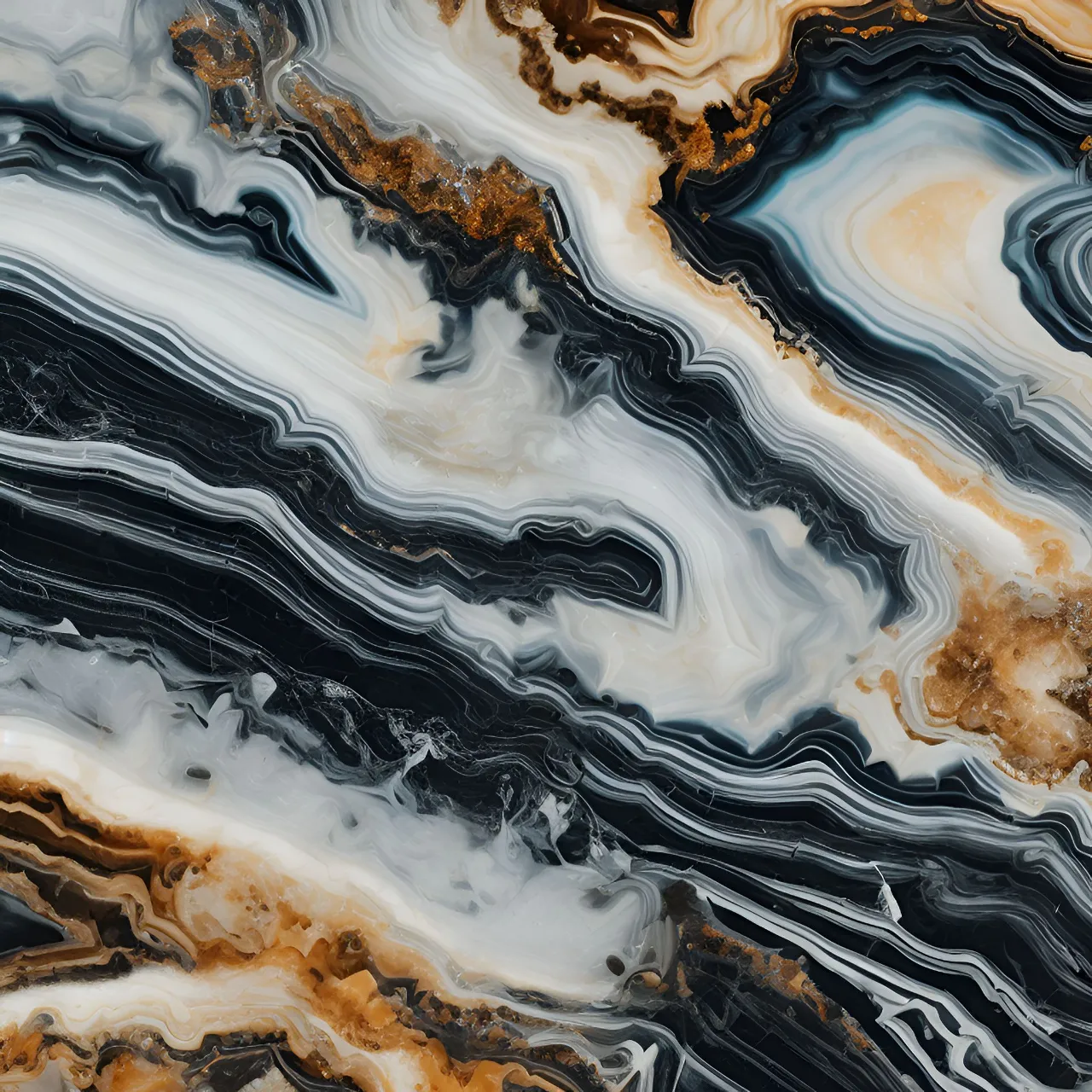 a close up of a black and white marble