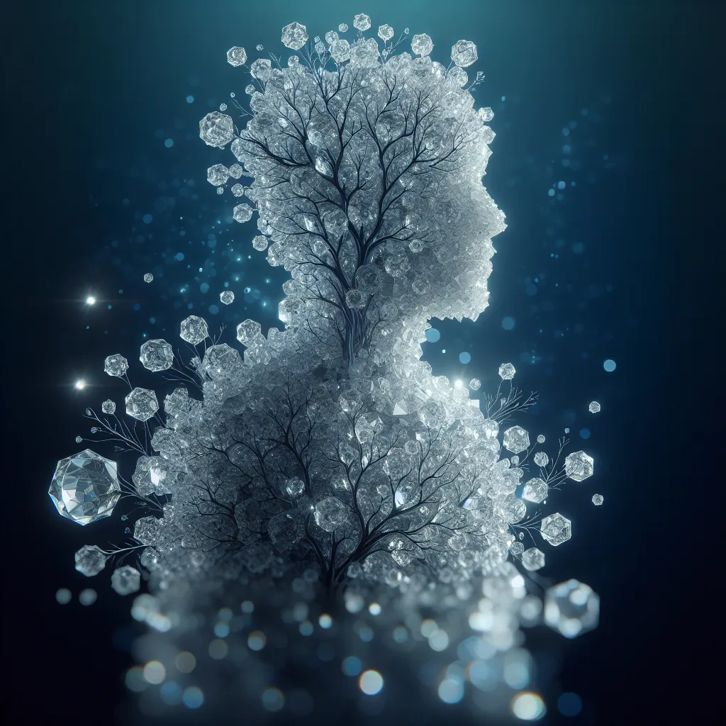 a woman surrounded by bubbles, ice, a lot of ice frozen water