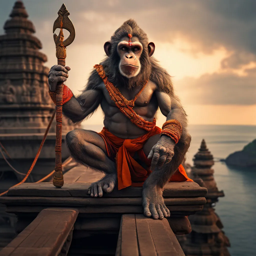 a monkey sitting on top of a wooden platform, make the scene real 