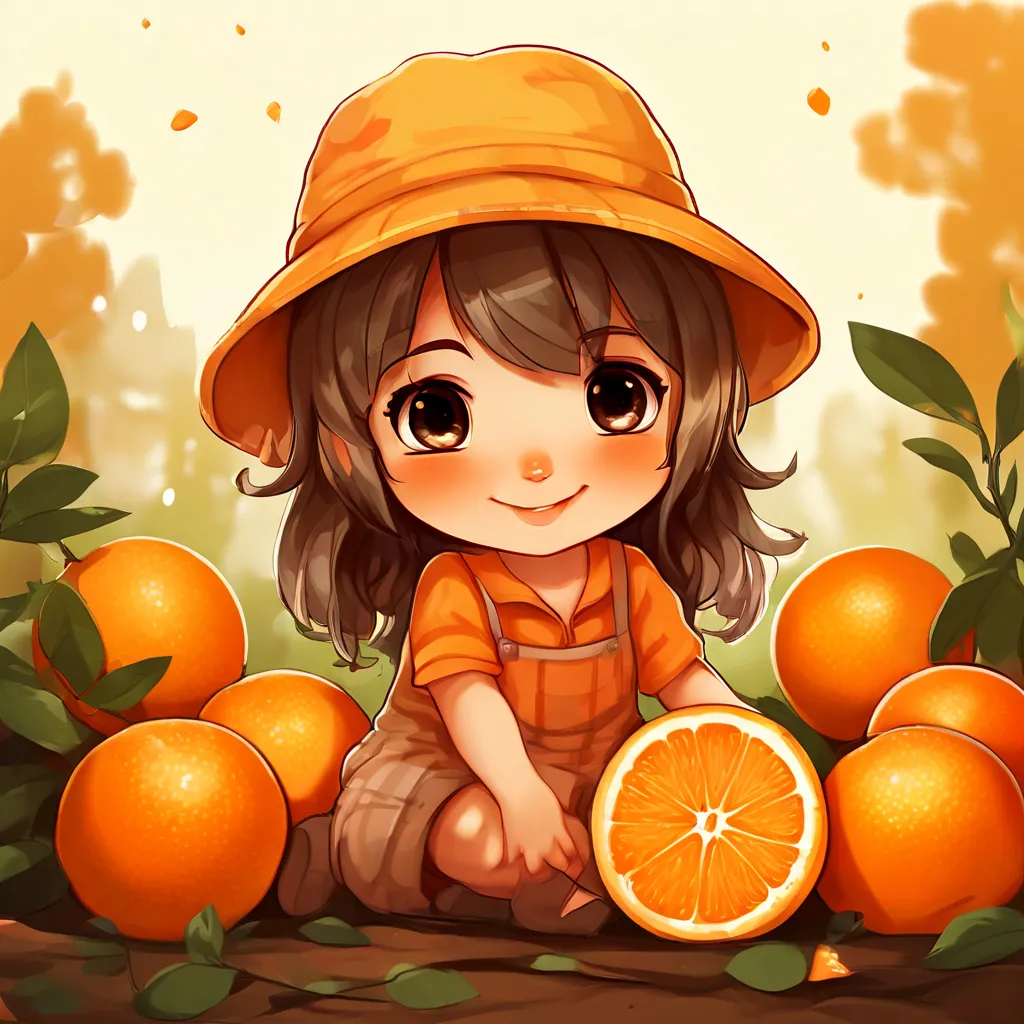 a little girl sitting in a pile of oranges