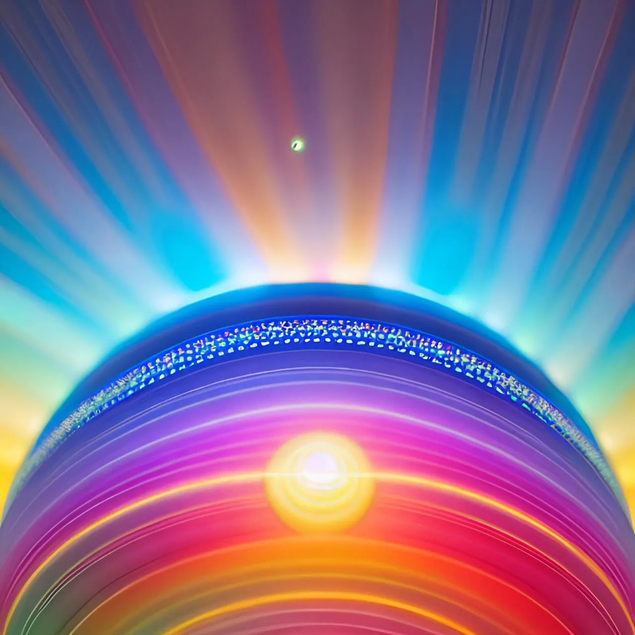 a large colorful object with a bright light coming out of it