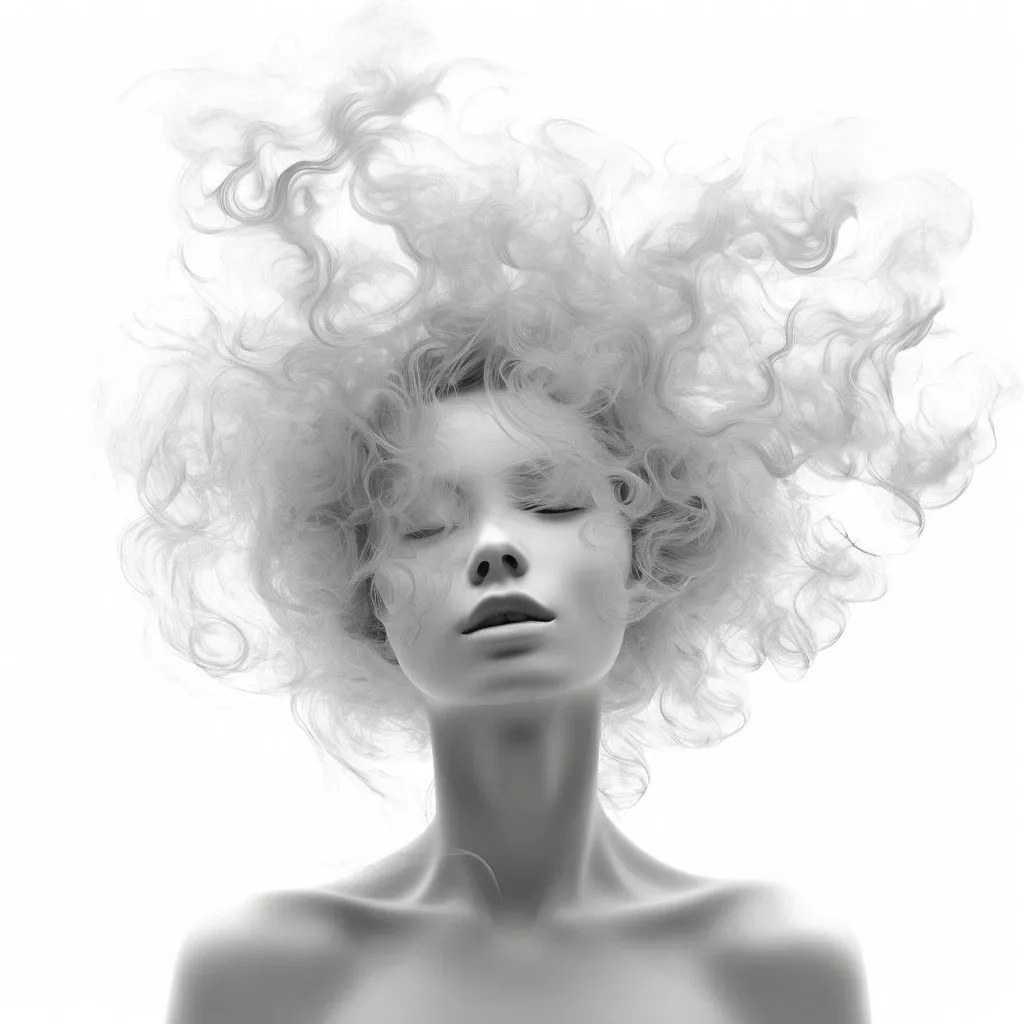 a woman with her hair blowing in the wind