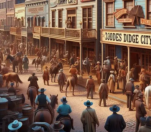 a painting of a city street filled with people and horses