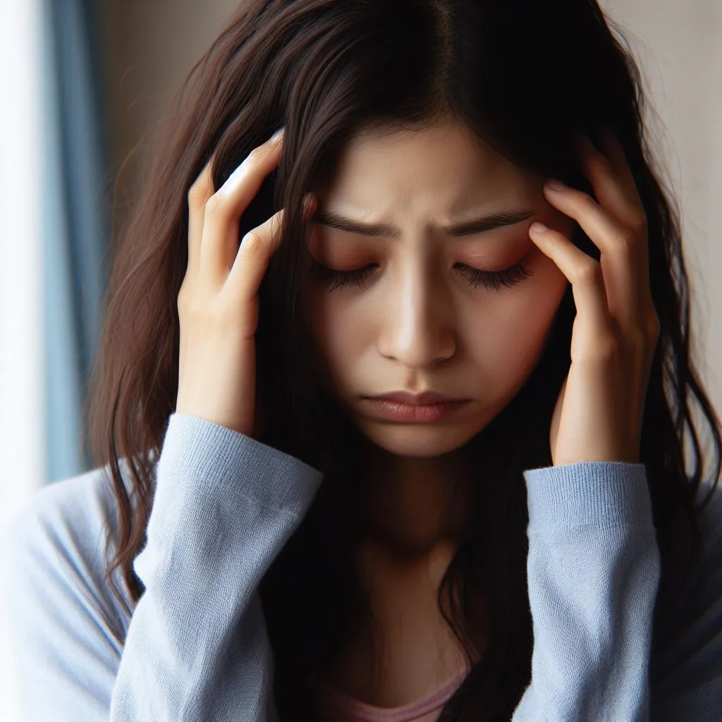 a woman holding her head in her hands