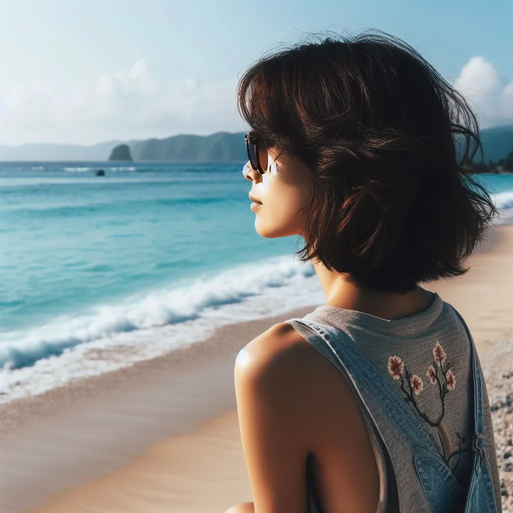 a woman standing on top of a beach next to the ocean