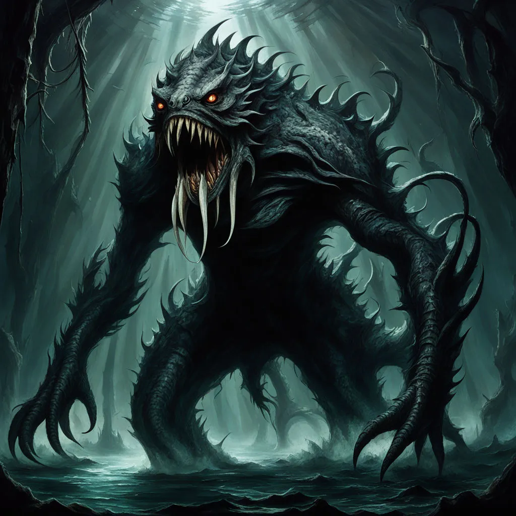 a demonic creature with large teeth and sharp teeth