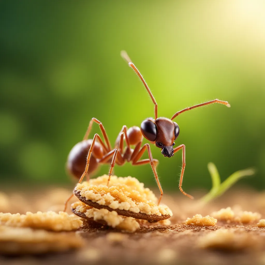 a close up of a small ant on a piece of food