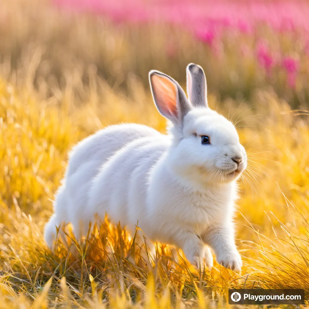 a white rabbit sitting in a field of grass