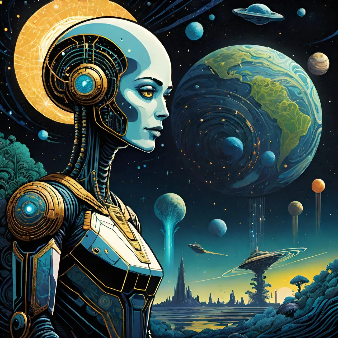 a painting of a woman in a space suit