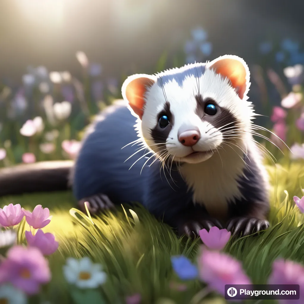 a painting of a ferret in a field of flowers