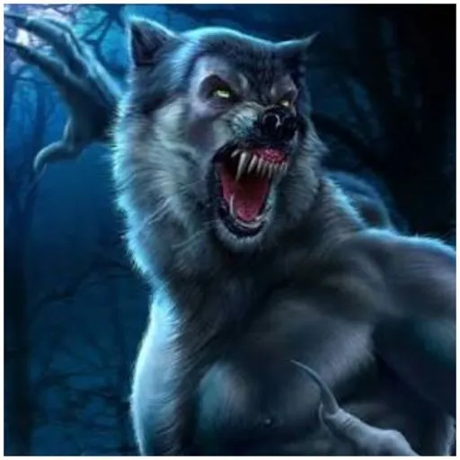 a picture of a werewolf with its mouth open, pantone