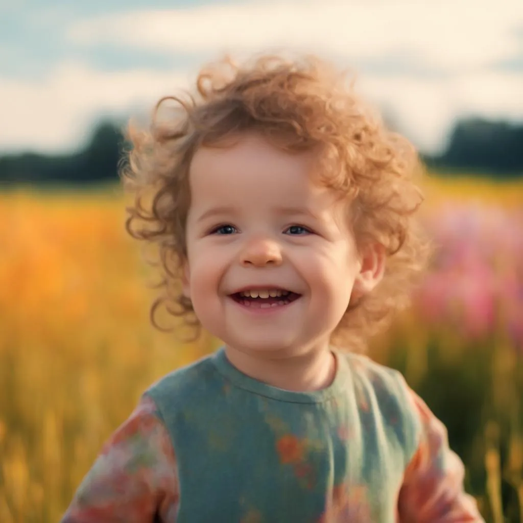 a little girl smiling in a field of flowers