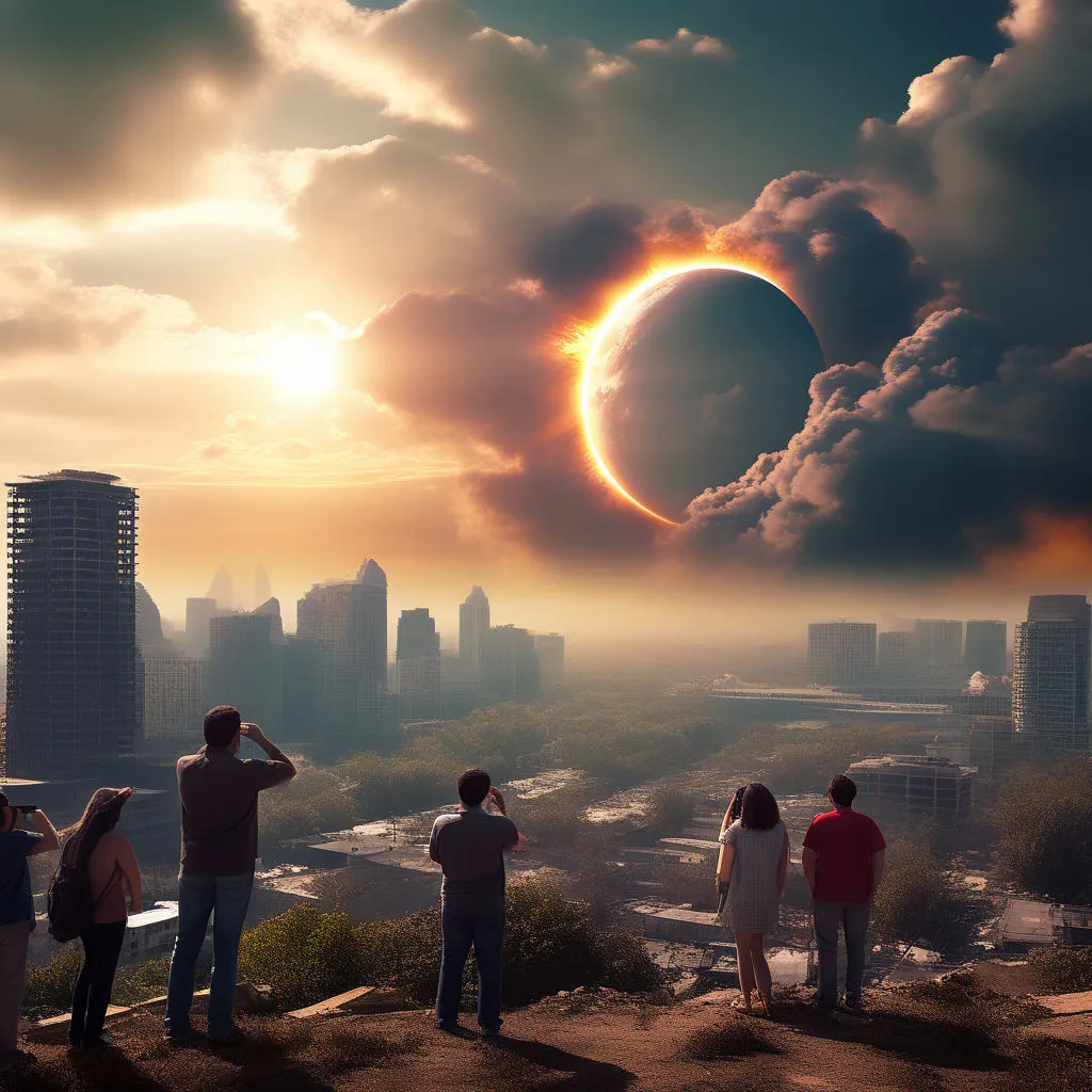 a group of people looking at a solar eclipse