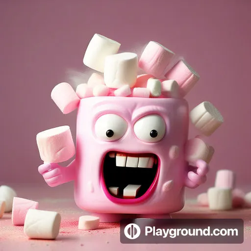 a pink cup with marshmallows on top of it