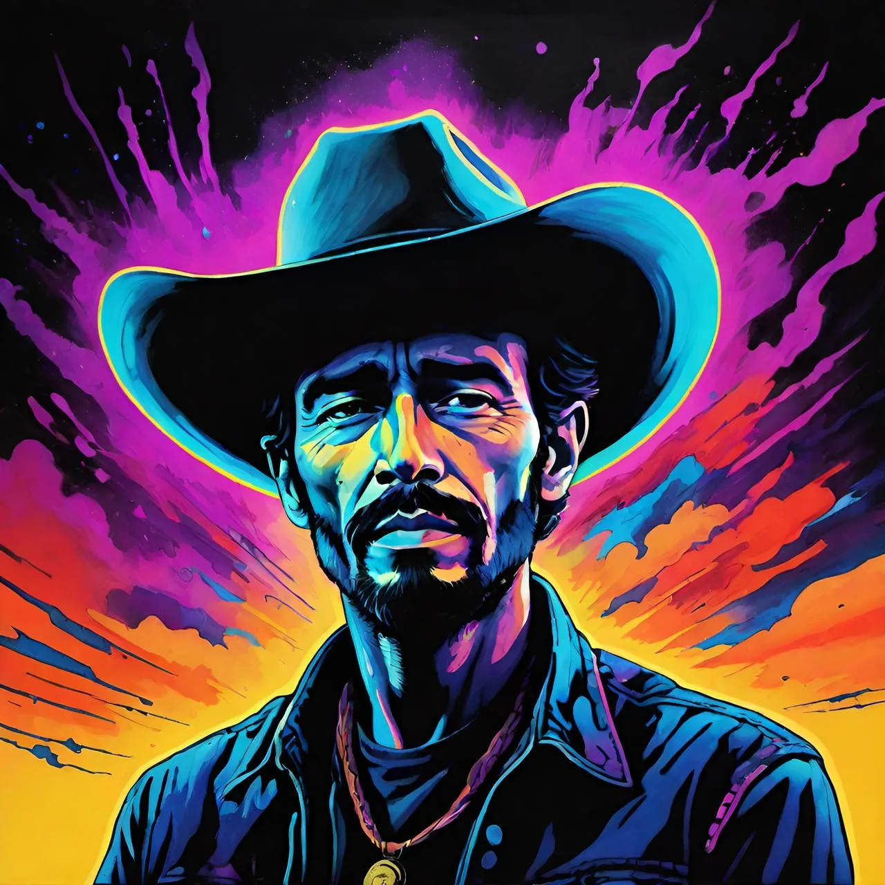 a painting of a man wearing a cowboy hat