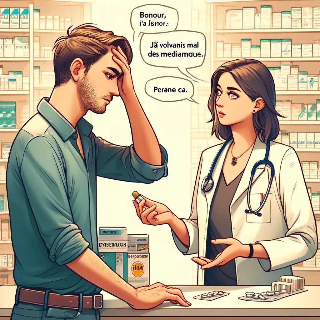 a cartoon of a man and a woman in a pharmacy