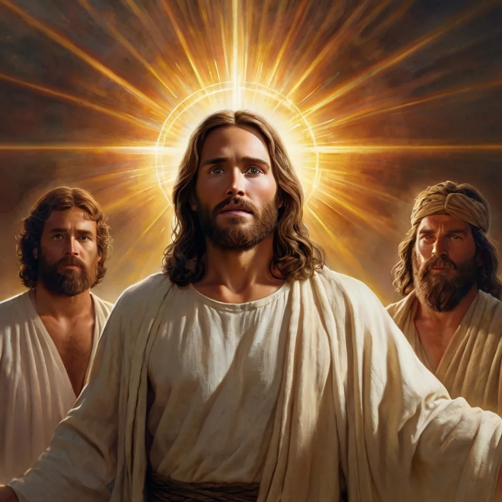 a painting of jesus surrounded by other men