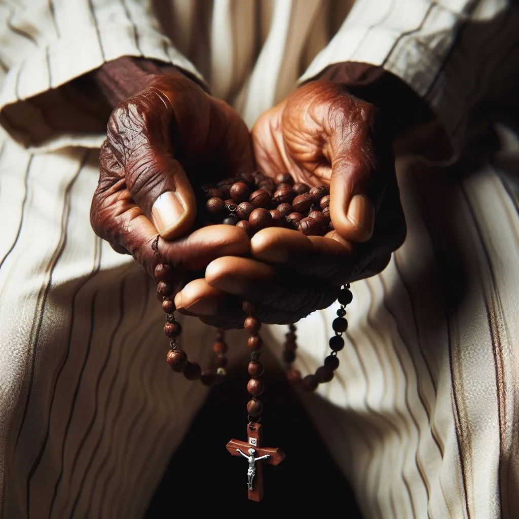 a person holding a rosary and a cross