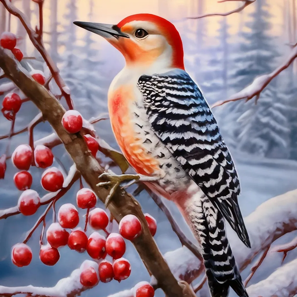 a painting of a bird sitting on a tree branch