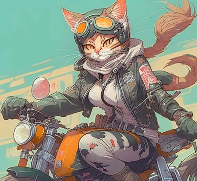 a cat riding on the back of a motorcycle