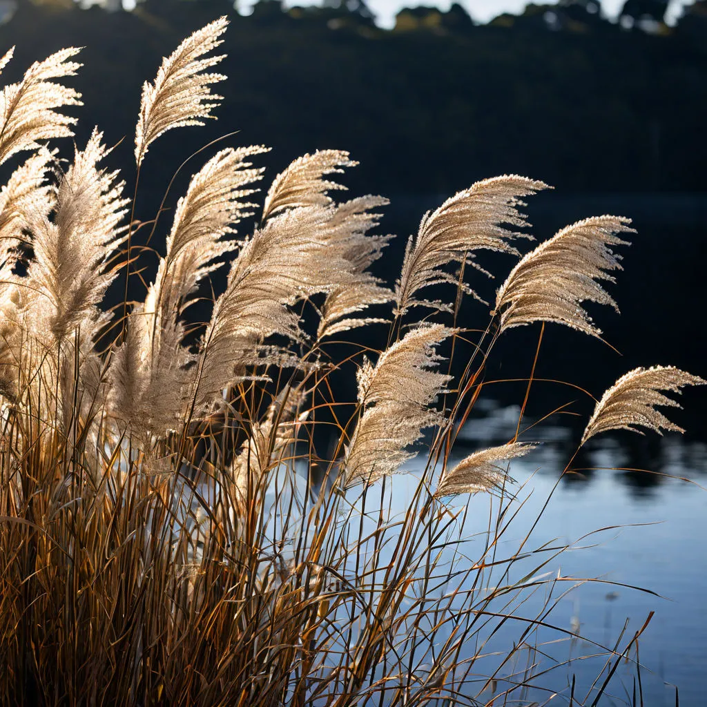 a close up of a plant with water in the background