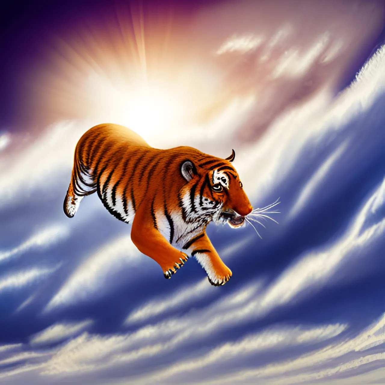 a painting of a tiger leaping into the air