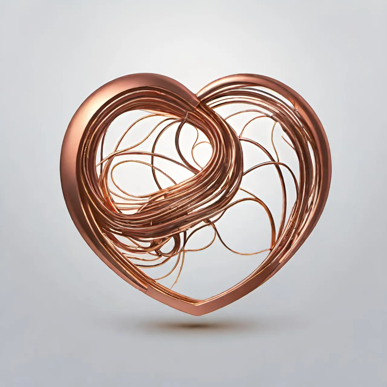 a heart shaped sculpture made of copper wire