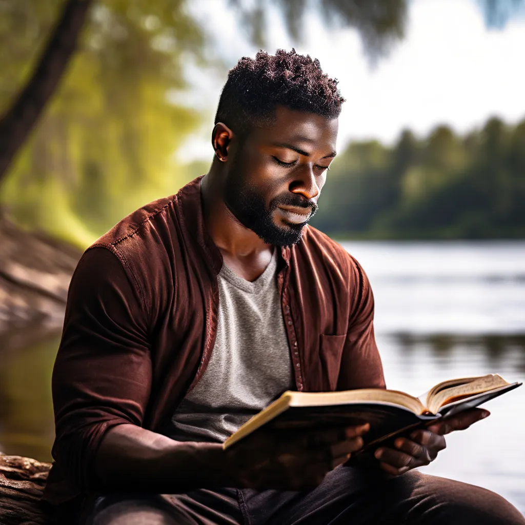 a man sitting on a log reading a book