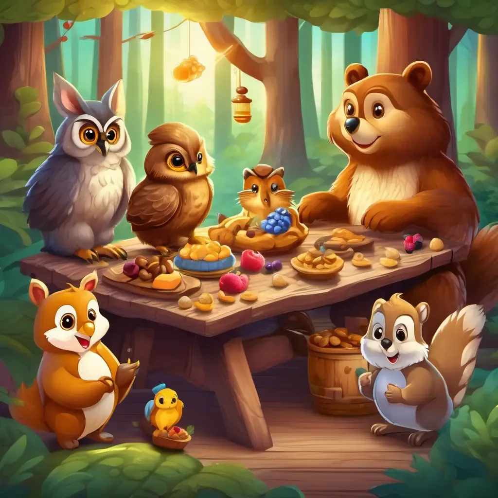 a group of animals that are sitting around a table