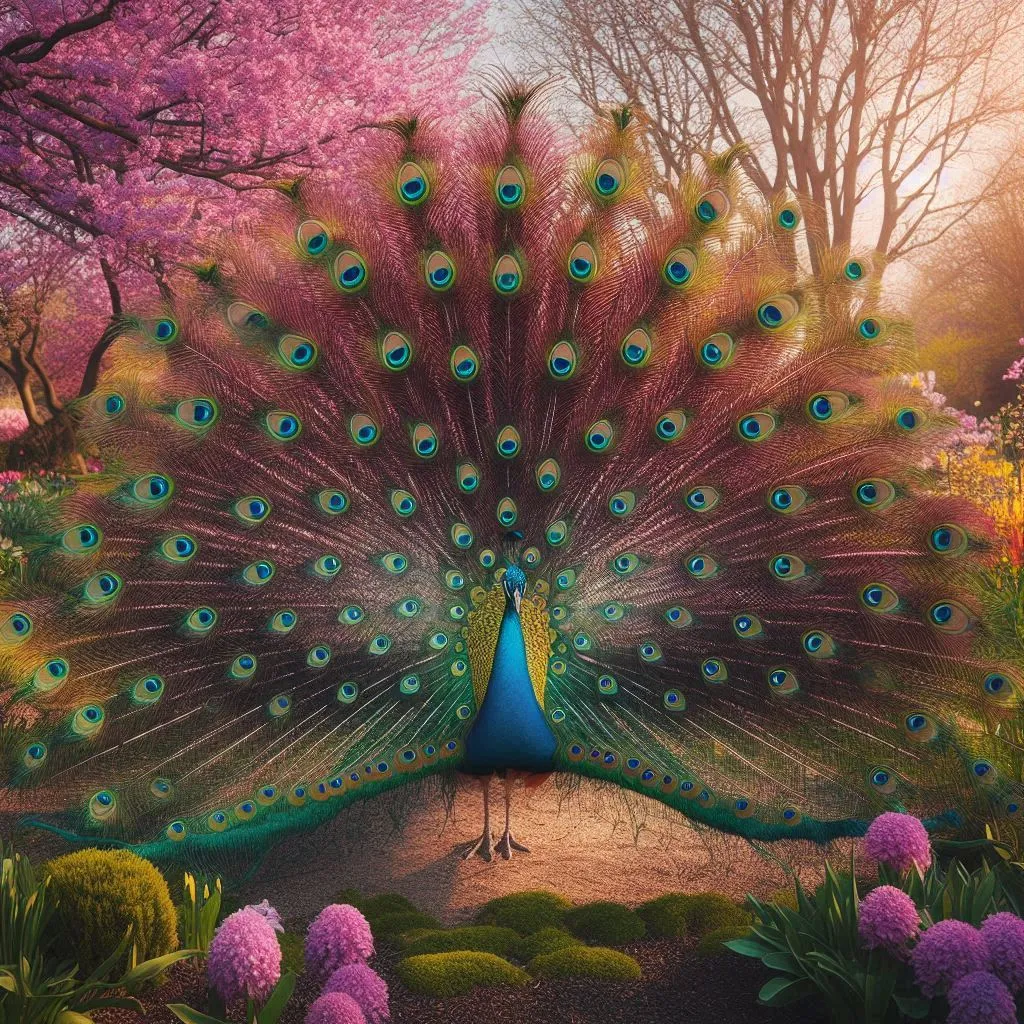 a painting of a peacock with its feathers open