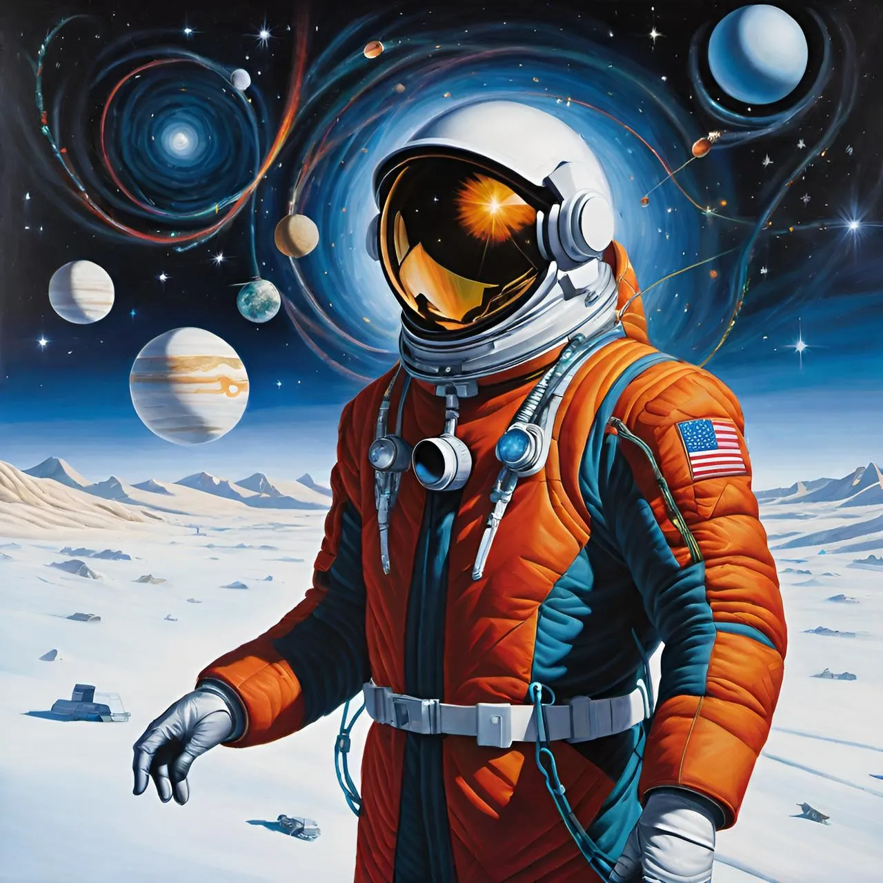 a painting of an astronaut in outer space