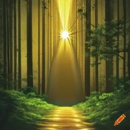 a painting of a path leading to a bright light