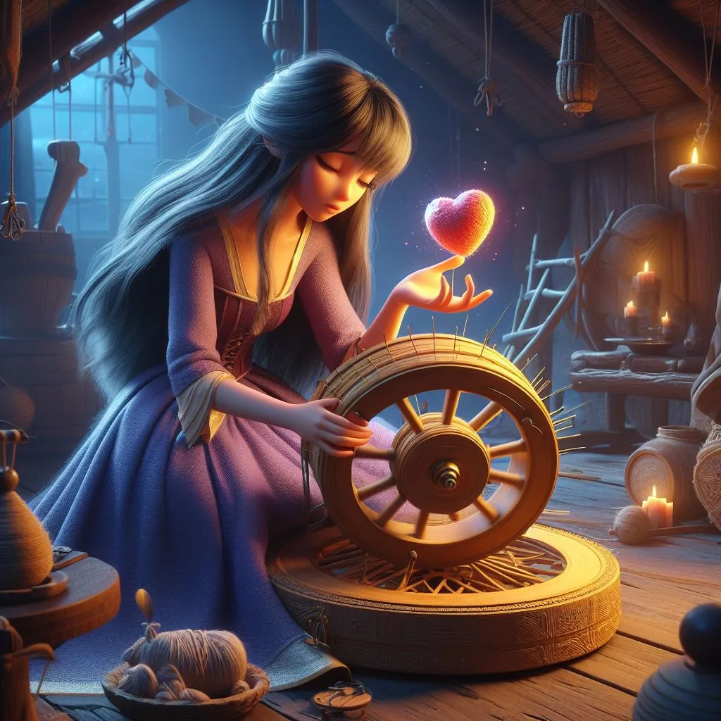 a girl is spinning a heart on a spinning wheel