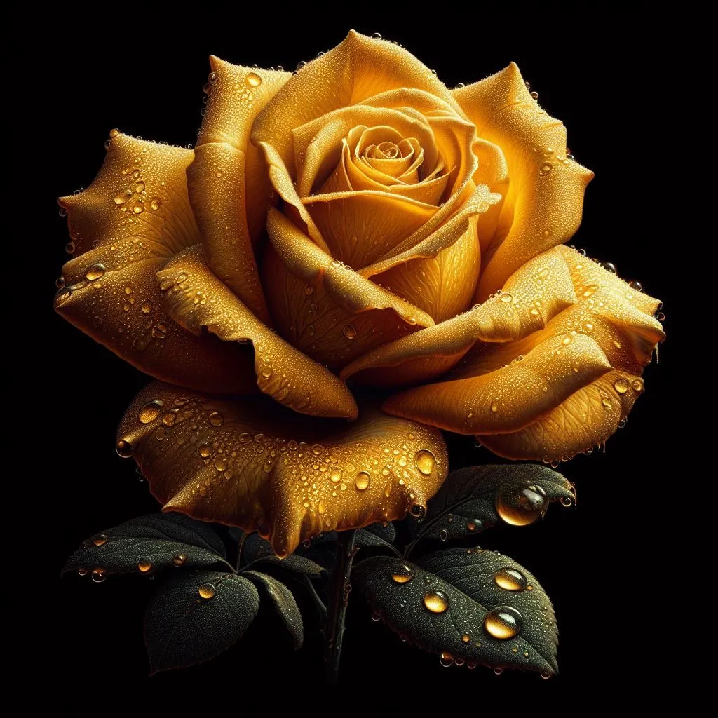 a yellow rose with water droplets on it