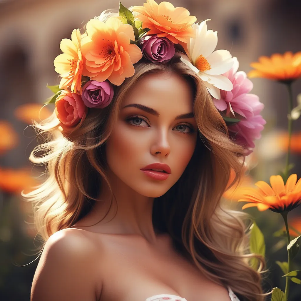 a beautiful woman with flowers in her hair