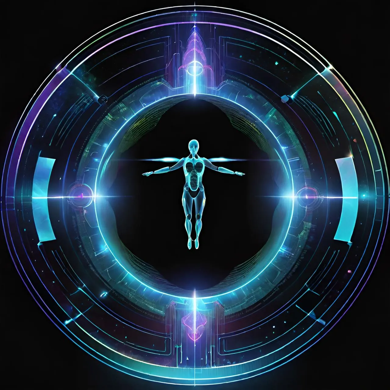 a futuristic artwork of a person in a circle