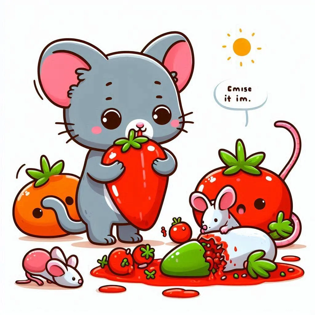 a mouse and a rat eating tomatoes and carrots