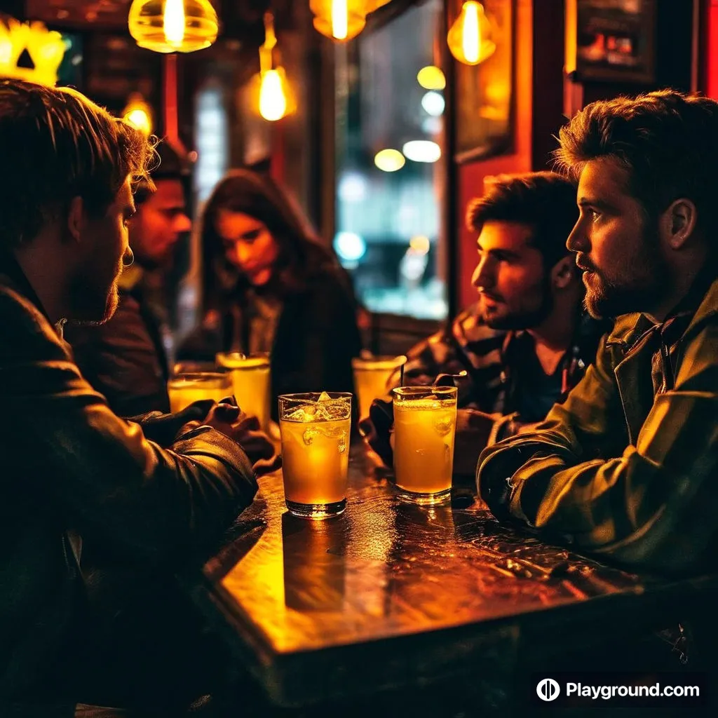 a group of people sitting at a table with drinks