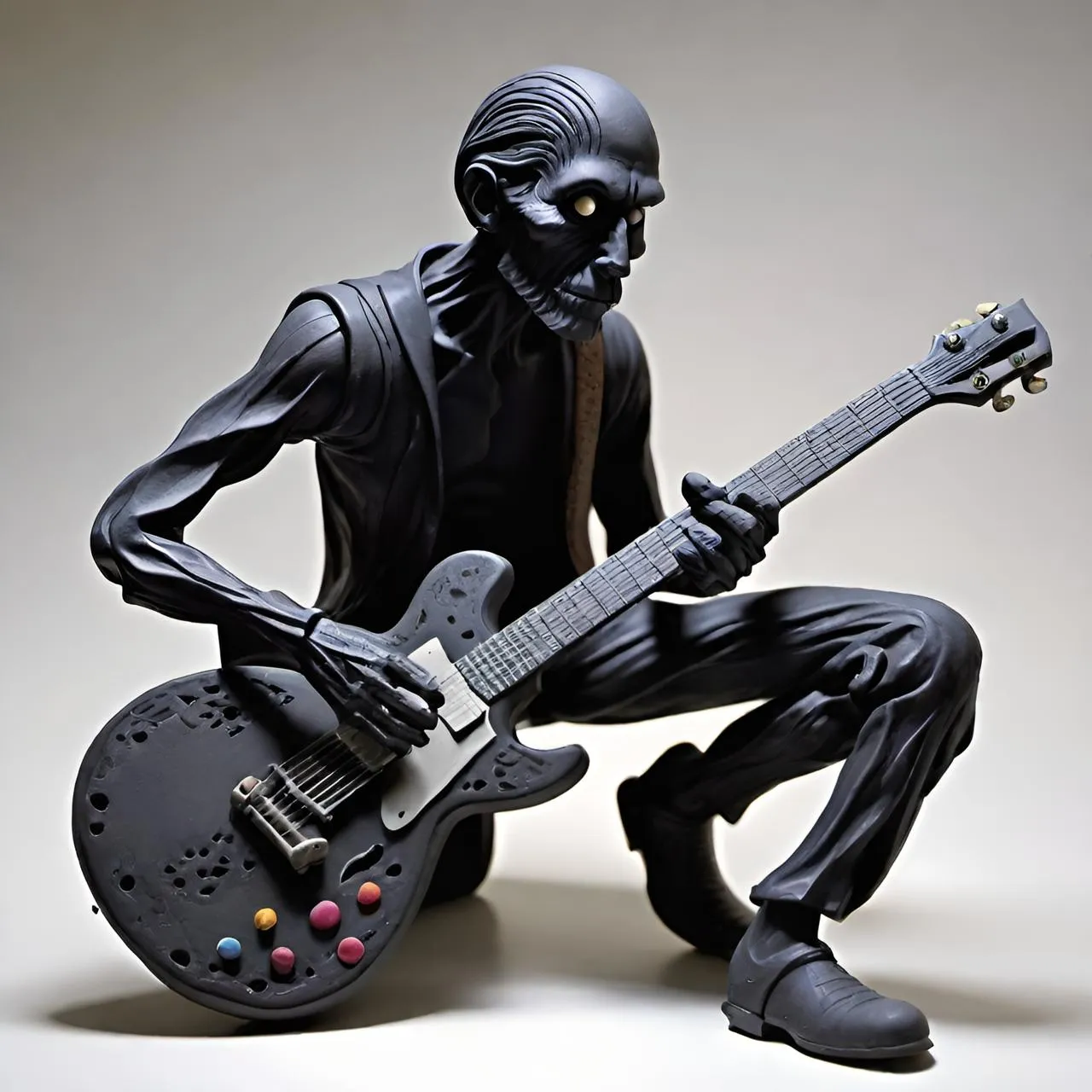 a statue of a skeleton playing a guitar