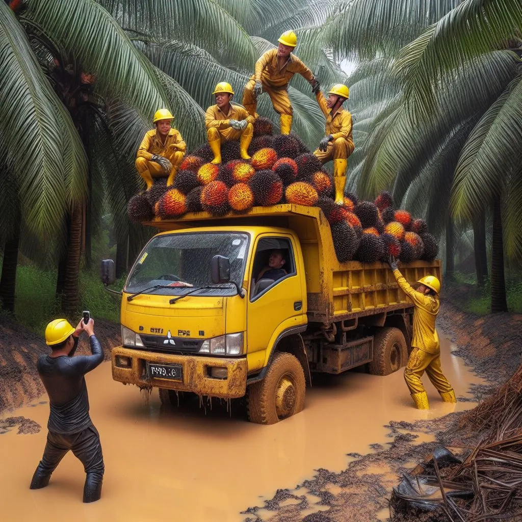 a group of men standing on top of a yellow truck