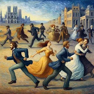 a painting of a group of people dancing estilo impresinismo